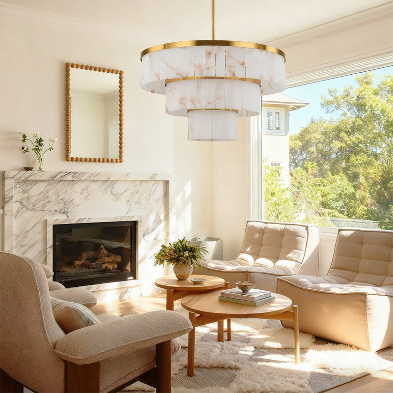 Modern Solmare Alabaster Round Chandelier 34"