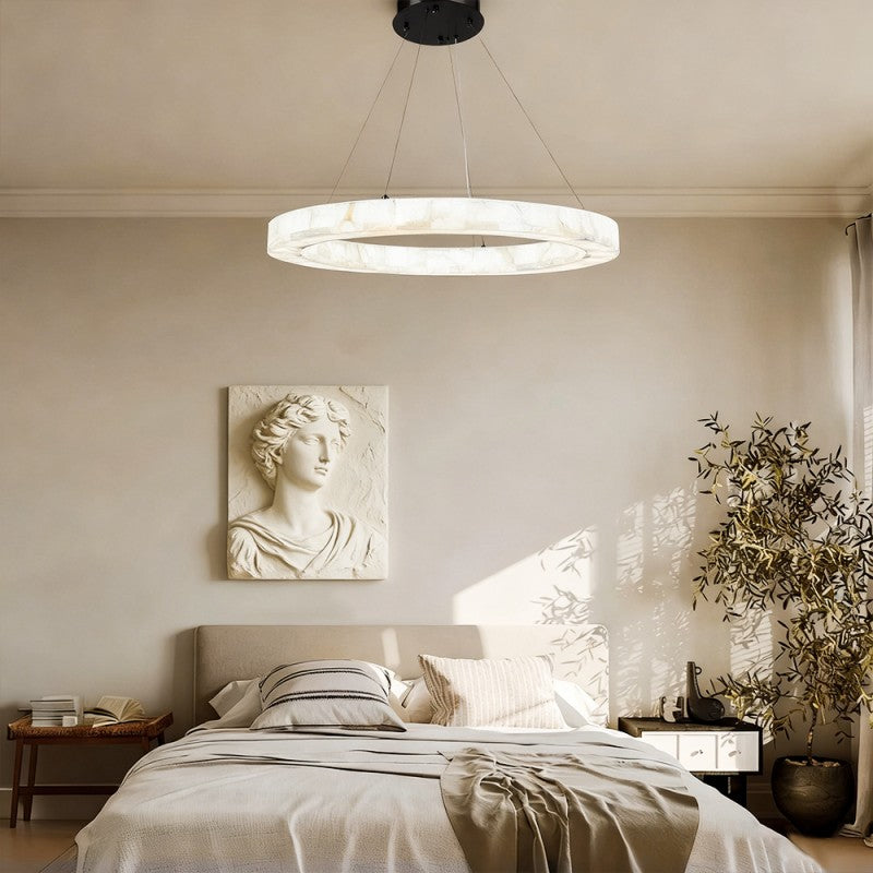 Modern Soluna Alabaster Round Chandelier 30"D