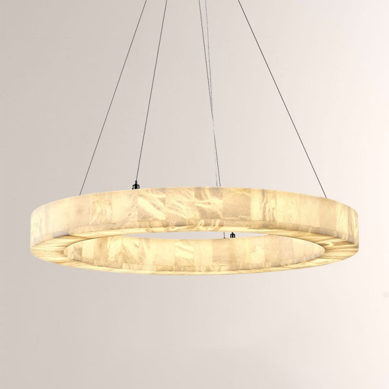Modern Soluna Alabaster Round Chandelier 30"D