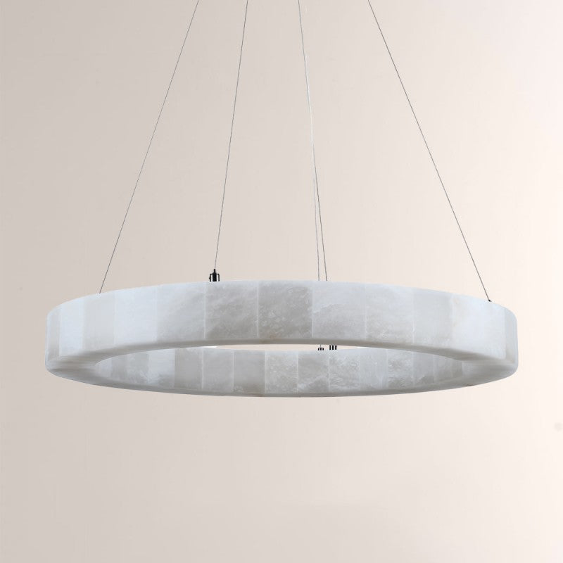 Modern Soluna Alabaster Round Chandelier 30"D