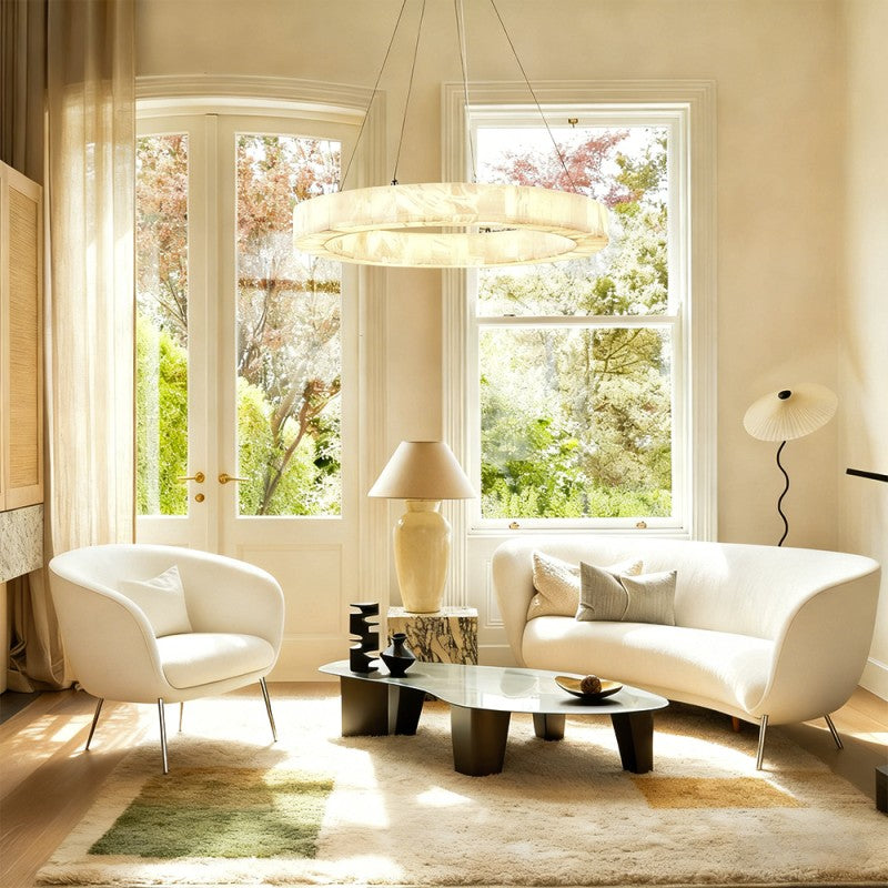 Modern Soluna Alabaster Round Chandelier 30"D