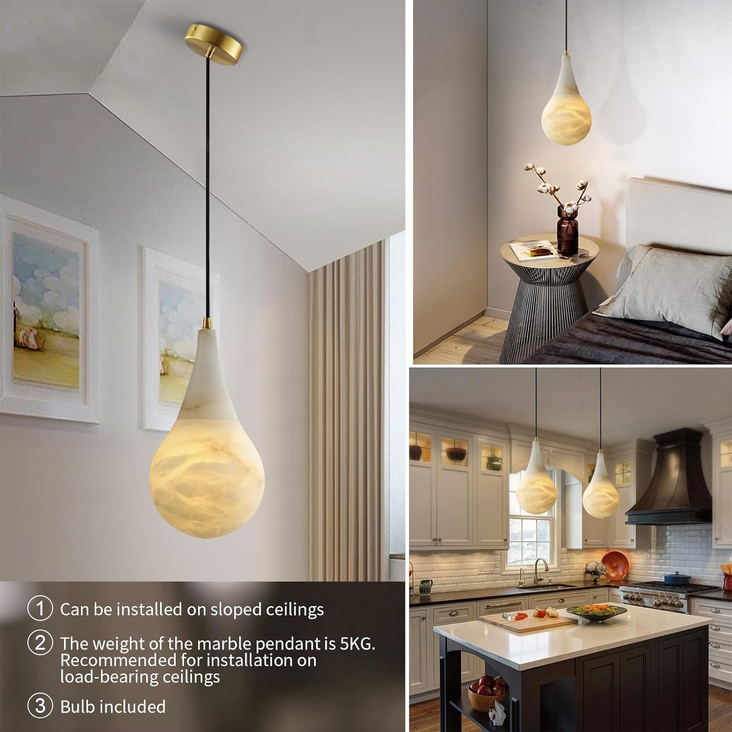 Raindrop Type Alabaster Marble Modern Pendant for All Scene