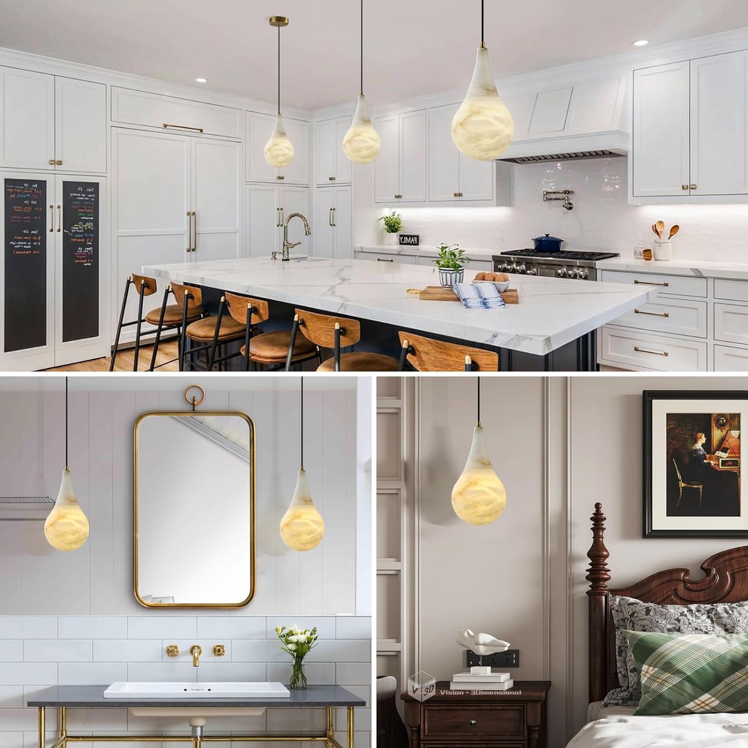 Raindrop Type Alabaster Marble Modern Pendant for All Scene